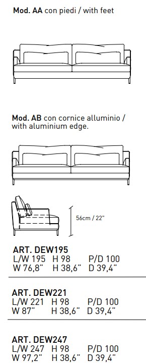 Sofá Edward Alivar lineal medidas