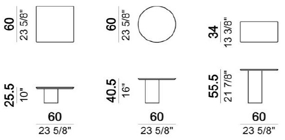 Dimensiones del Juego de 3 Mesas de Centro Petra Arketipo