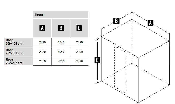 Dimensiones de la Sauna Rope Glass 1989