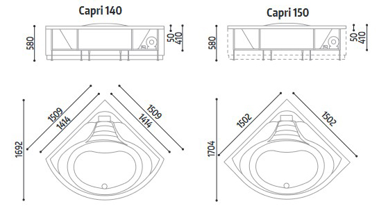Dimensiones de la Bañera de Hidromasaje Capri Glass 1989