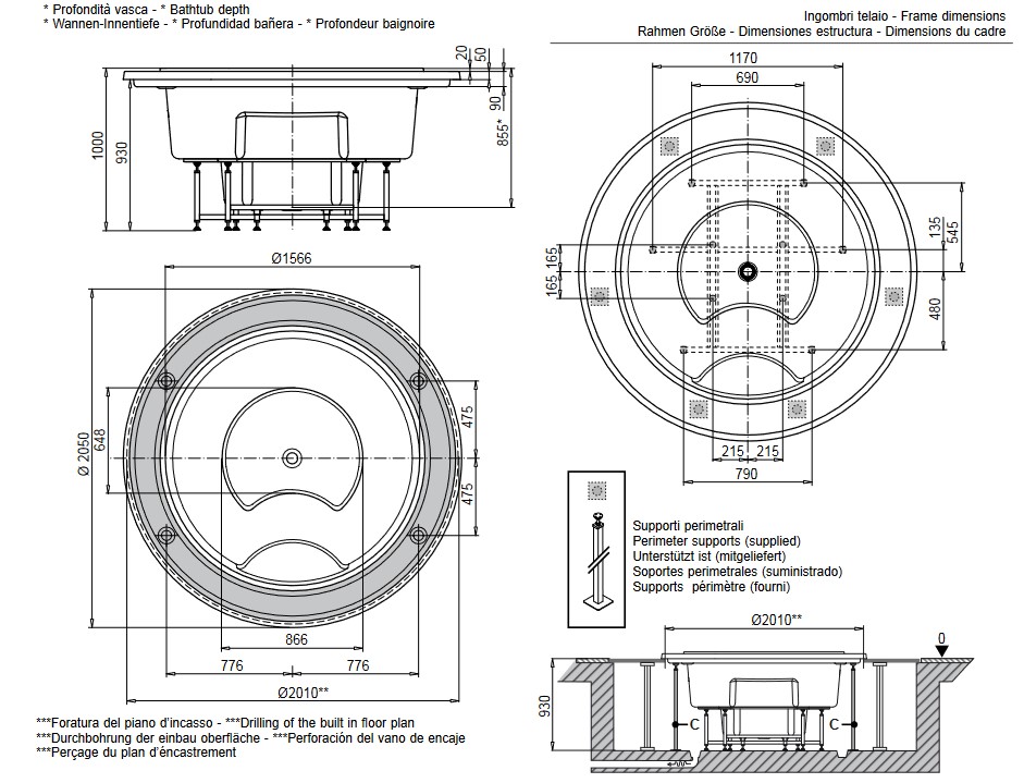 Dimensiones de la Mini Piscina OF Spa 210 Glass 1989
