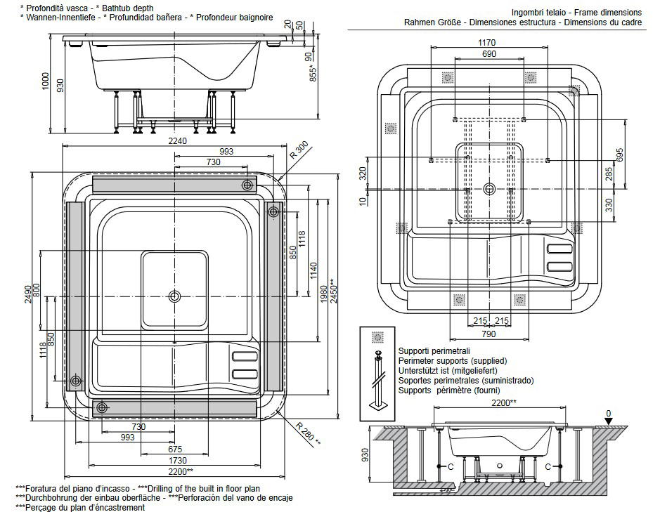 Dimensiones de la Minipiscina OF Spa 250/225 Glass 1989