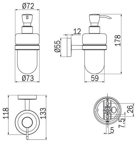 Dispensador de jabón Forum Inda A36120 dimensiones