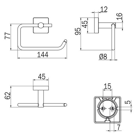Dimensiones del Portarrollos Forum Quadra Inda A3025B