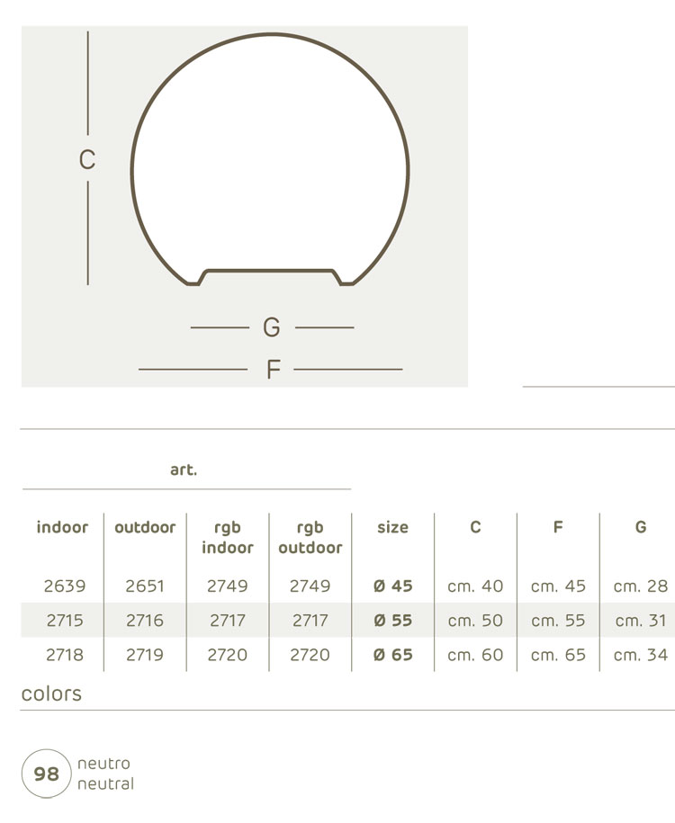 Lampada Sfera Khilia dimensioni e colori