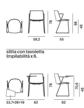 Silla Aiku MDF Italia Con Reposabrazos medidas