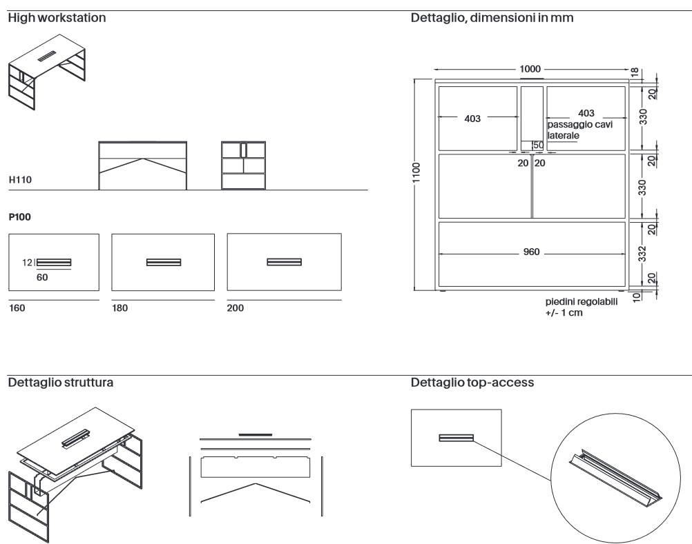 Scrivania 20.Venti MDF Italia dimensioni