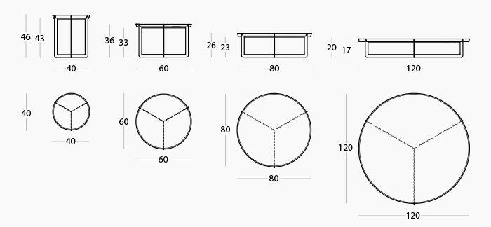 Dimensiones de la Mesa de Centro Round de Memedesign