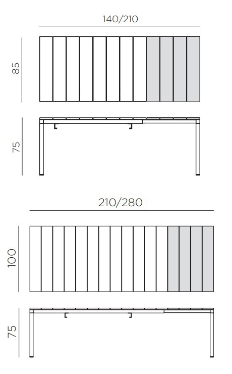 mesa rio alu extensible nardi medidas