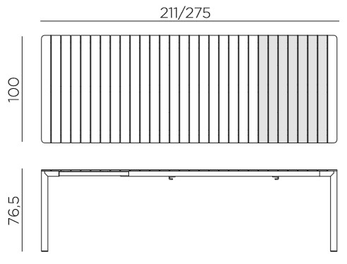 Dimensiones de la mesa Tevere 210 Nardi Extensible