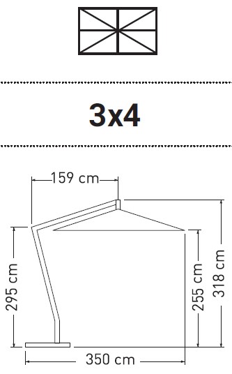 Dimensiones de la sombrilla Marte de Ombrellificio Veneto