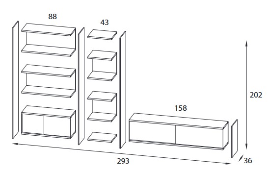 Estantería Byblos Comp 33 Pezzani Dimensiones