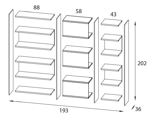 Dimensiones Estantería Byblos Comp 34 Pezzani