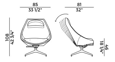 Poltrona lounge Cut Potocco girevole dimensioni