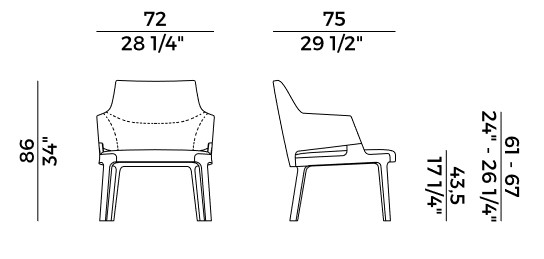 Sillón Lounge Velis Potocco Respaldo Alto medidas
