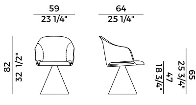 Silla Lyz Potocco base de cono con apoyabrazos medidas