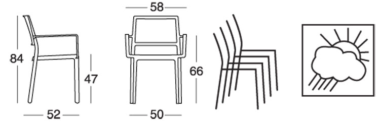Silla Kate con Apoyabrazos Scab medidas