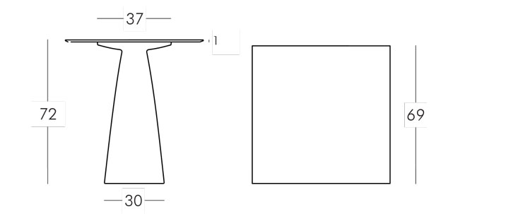 Mesa cuadrada Hoplà Slidee 72x69 medidas y dimensiones