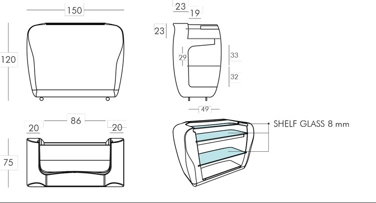 Barra Roller Bar Slide medidas y dimensiones