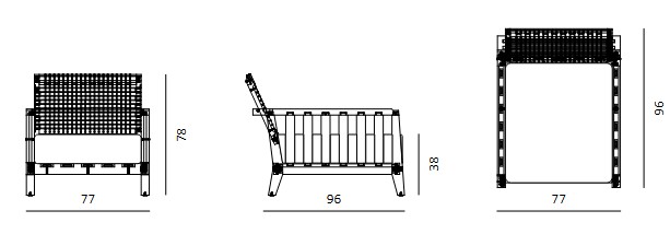 Dimensiones sillón Synthesis Unopiù con reposabrazos
