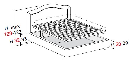 moldeadoh. 20 - h. 29 c/box easy up (comprensivo di rete a doghe di legno ortopedica; testiera h. 122 - h. 129 cm; specificare l'altezza del basamento nella personalizzazione del prodotto)