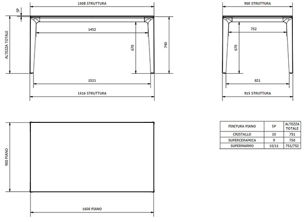 Mesa Duke Bontempi Casa Rectangular Fija medidas