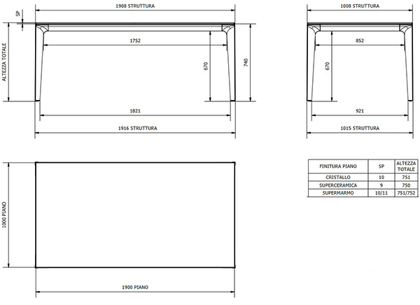 Mesa Duke Bontempi Casa Rectangular Fija medidas