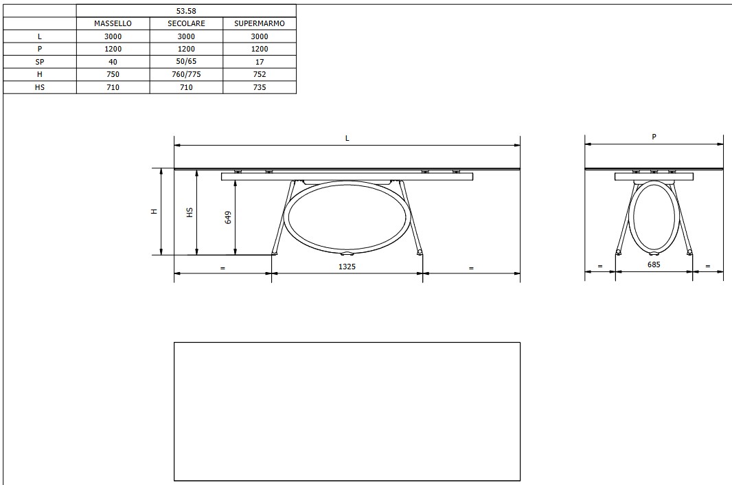 Mesa Louis Bontempi Casa Fija Rectangular medidas