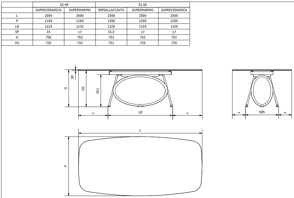Mesa Louis Bontempi Casa Fija Con Forma medidas