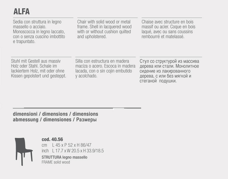 silla Alfa Bontempi Casa 40.56 dimensiones