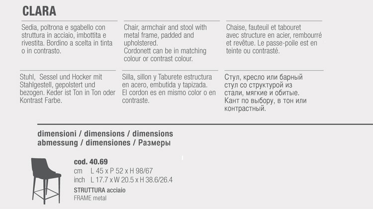 Silla Clara Bontempi Casa h67 dimensiones