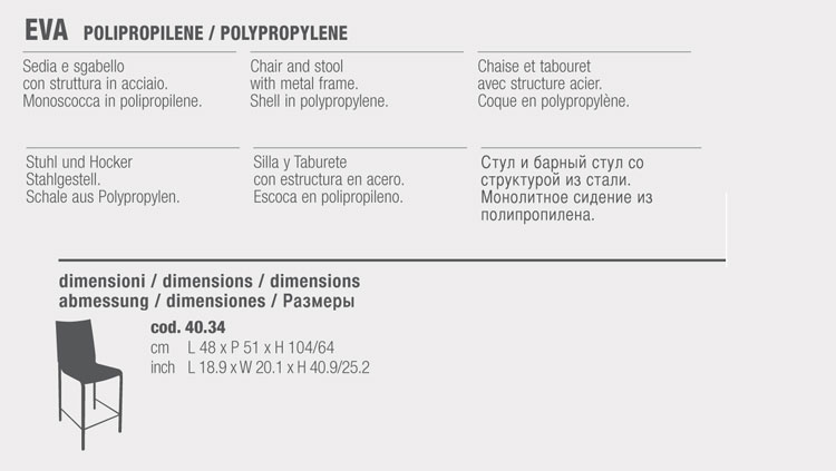 Dimensiones del Taburete Eva Bontempi Casa