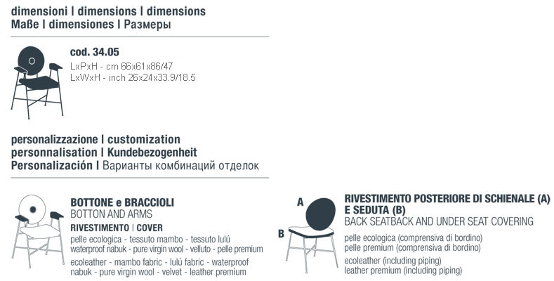 Dimensiones de la Silla Penelope de Bontempi Casa