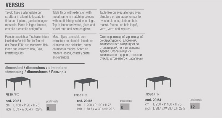 Mesa Versus Bontempi Casa rectangular fija