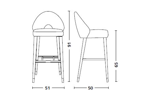 Dimensiones del taburete Diana.f.ss de Colico