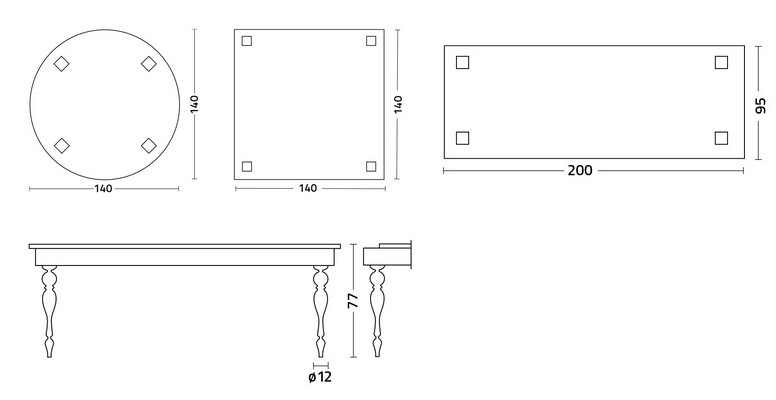 Dimensiones de la mesa Colico Modelo Oste