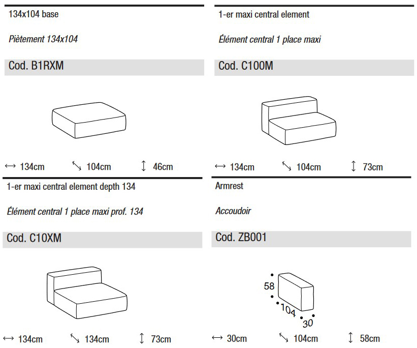 Dimensiones del Sofá Modular Crossline de Ditre Italia