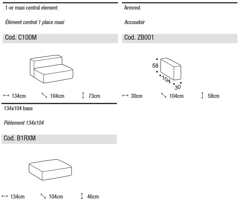 Dimensiones del Sofá Modular Crossline de Ditre Italia