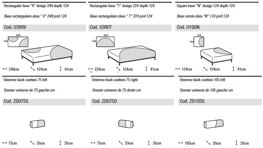 Dimensiones del Sofá Modular Sanders Universe de Ditre Italia