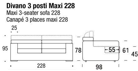 Sofá 3 plazas maxi medidas