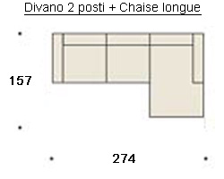 Sofá 2 plazas con chaise longue kloè felis medidas