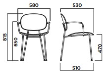 Sedia Tondina 4 legs with arms Infiniti Design dimensioni