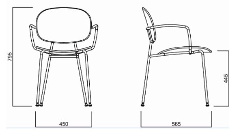 Sedia Tondina pop 4 legs with arms Infiniti Design dimensioni