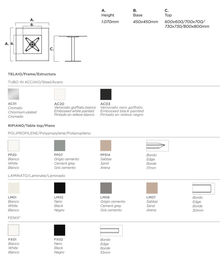 Mesa Plano High Infiniti Design H.107 cm dimensiones y colores