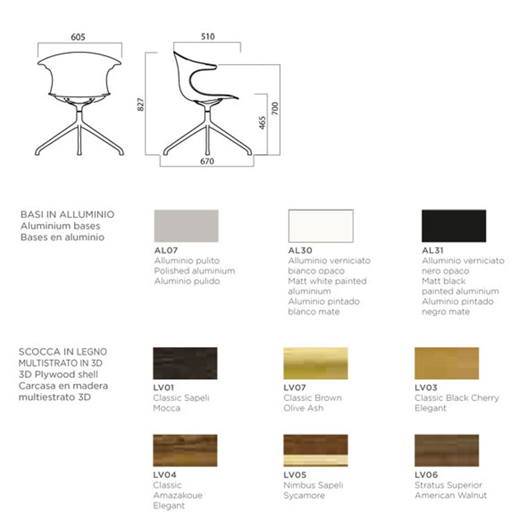 Silla Loop 3D Vinterio 4 Star Aluminum base Infiniti Design dimensiones y colores