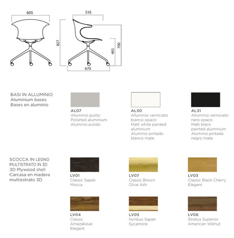 Silla Loop 3D Vinterio Swivel with castors Infiniti Design dimensiones y colores