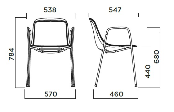 Sedia Loop Mono Infiniti Design tappezzata misure