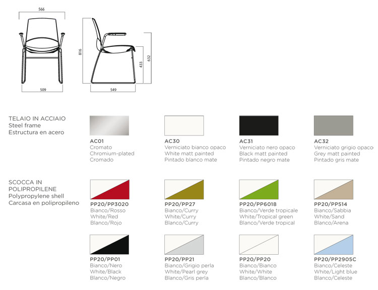 Silla Now Sledge with arms Chair Infiniti Design dimensiones y colores