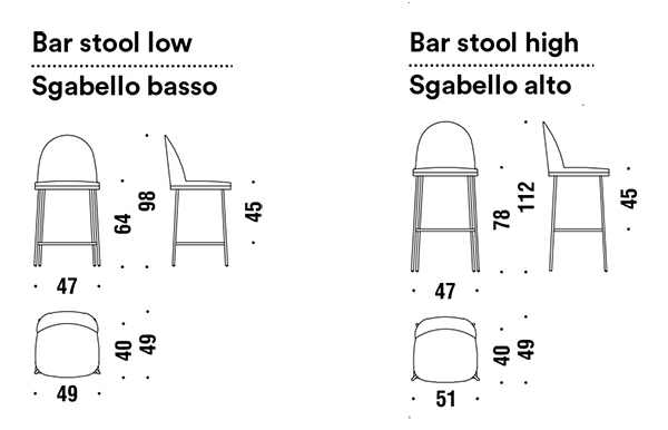 Sgabello Precious Moroso con espaldar medidas