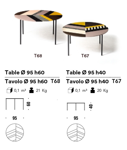 Mesa de centro Fishbone Moroso acabados y medidas